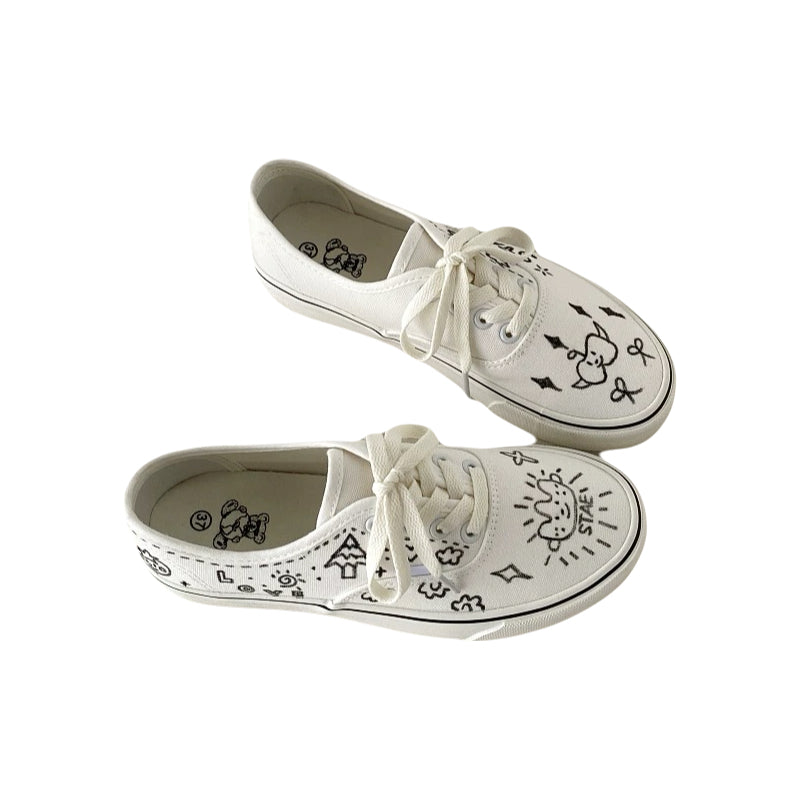 women's unique canvas sneakers flat shoes for girls low top white shoes, casual drawing shoes